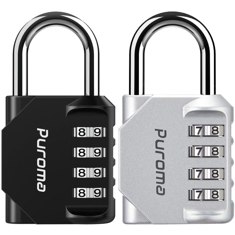 Puroma 2 Pack Combination Lock for Locker 4 Digit Outdoor Waterproof Padlock for School, Gym, Sports, Fence, Toolbox, Gate, Case, Outdoor, Hasp Storage (Silver & Black) - Image 1
